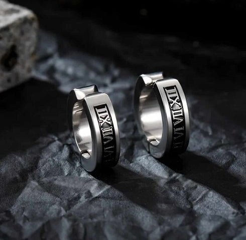 316L Surgical Steel Roman Numerals Clip-On Non-piercing Men Women Hoop Earrings